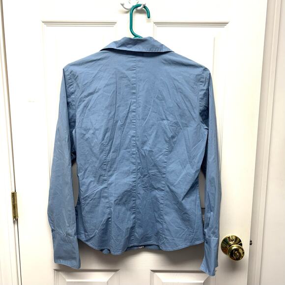 Loft Blue Button Down Blouse, Fitted Stretch Cotton, Size 10 - Picture 4 of 7